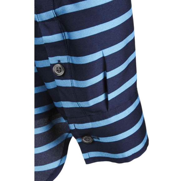 ANN TAYLOR Navy & Blue Striped 1/2 Button Blouse - Picture 4 of 5